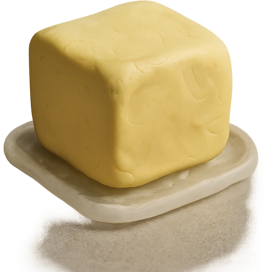 claymation style butter pat, visible fingerprints, pastel yellow emoji