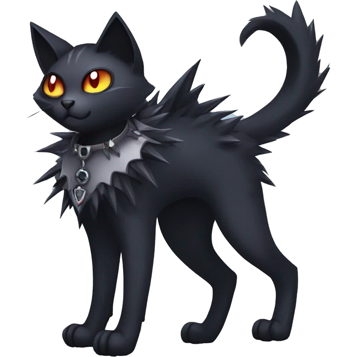 cool edgy fantasy dark-shadow-themed animal vampiric cat hybrid Fakemon  with a spiky collar full body emoji
