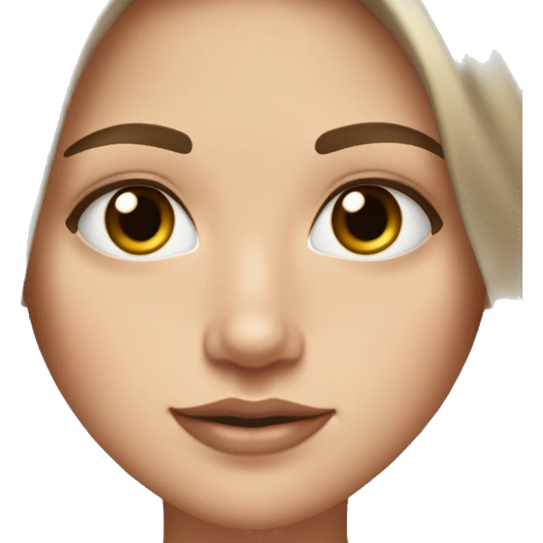 a white girl with dark brown milking brown straight hair middle part that’s short and ends the length on her shoulders with brown eyes and long eyelashes with lots of mascara on them and lipgloss on the lips plesse emoji