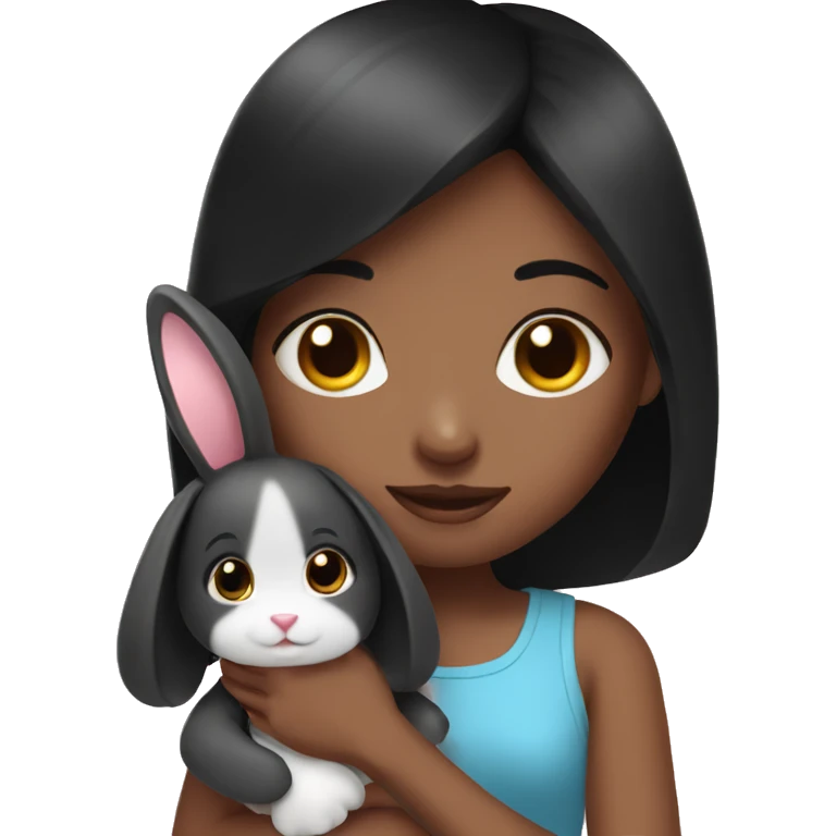 Black hair girl with pink rabbit emoji