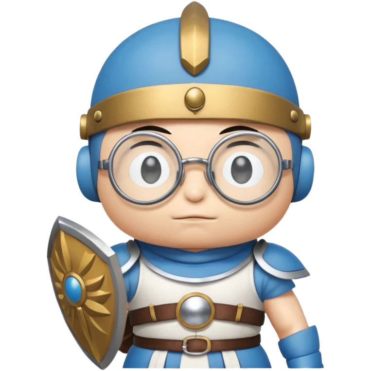 Doraemon, wearing gladiator cloth, big round glassed emoji