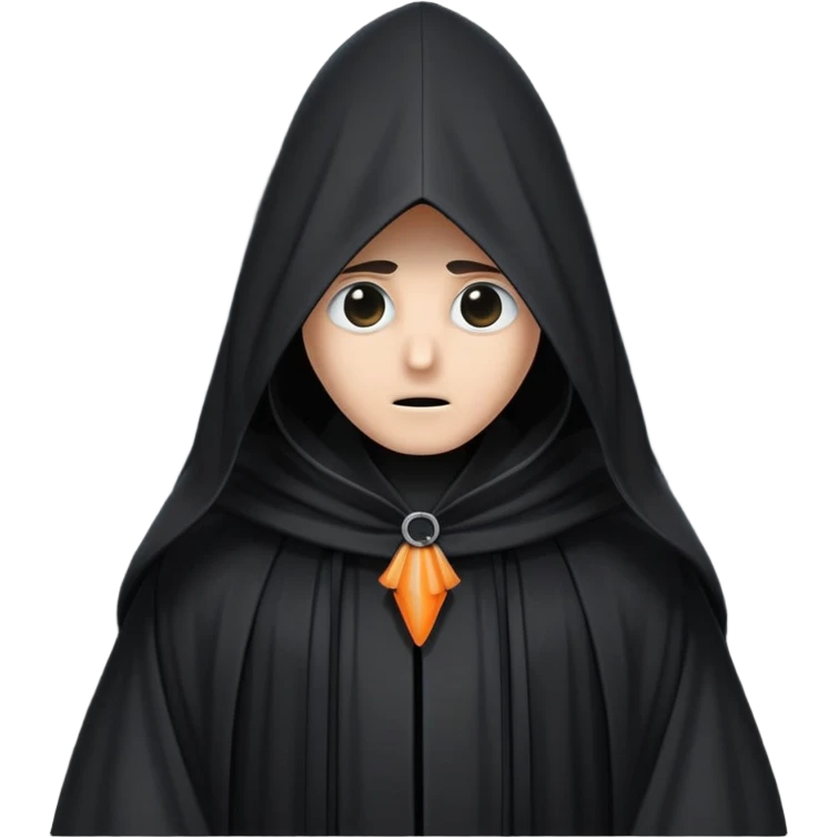 Tall black robe with cone-shaped hood covering face, two eyes slightly visible through slit.” emoji