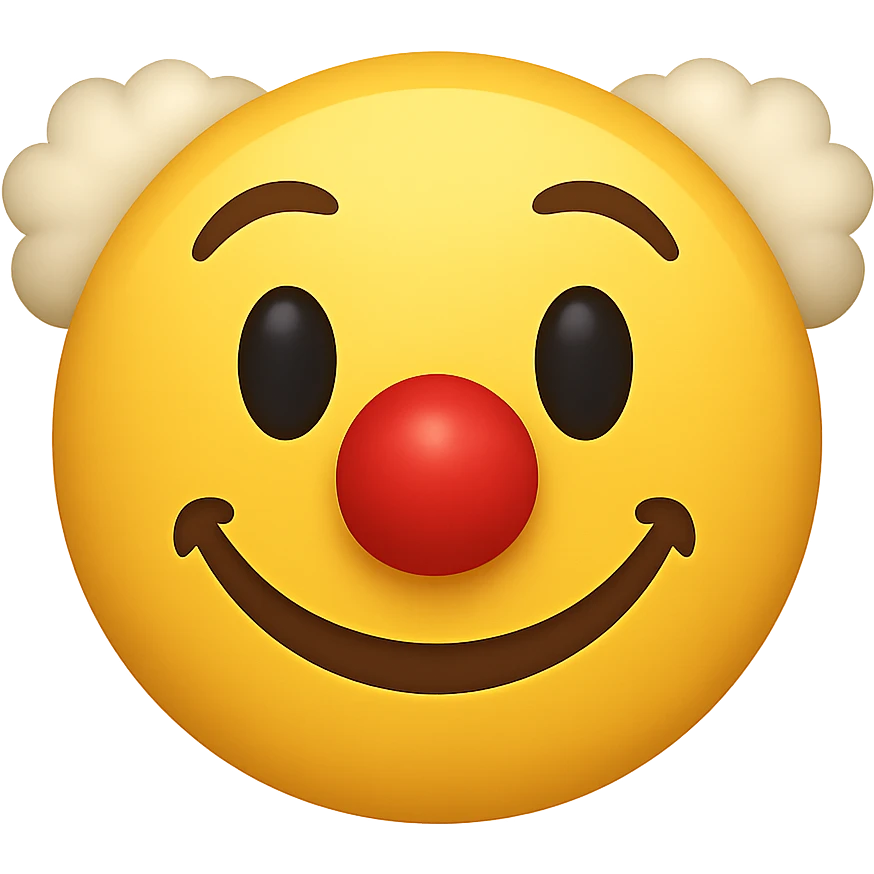 yellow face with red clown nose emoji, digital illustration emoji