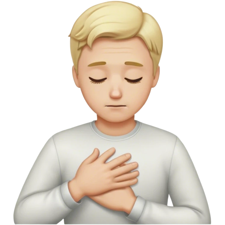a blonde man put his hand where his heart is and bow his head emoji