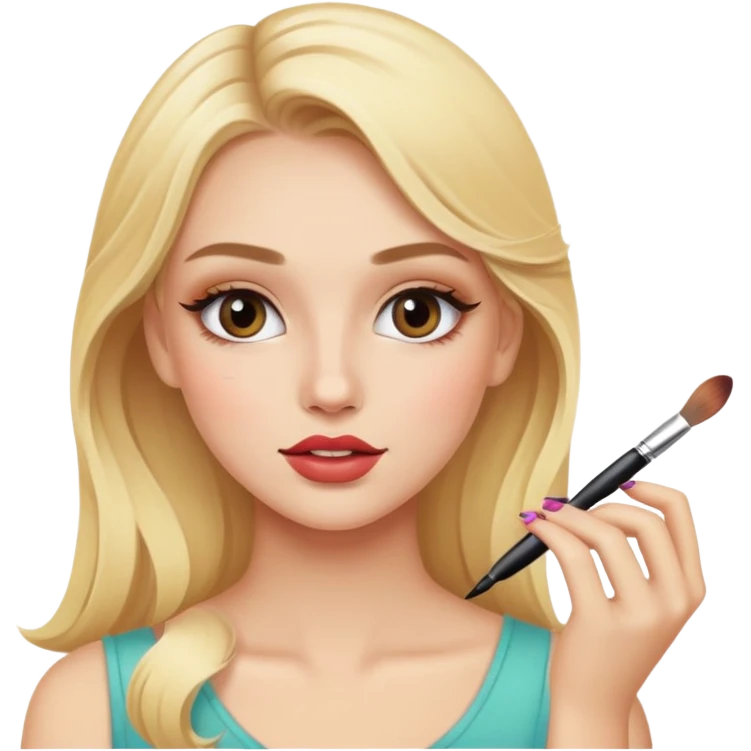 a blonde pretty girl that is doing her makeup  emoji
