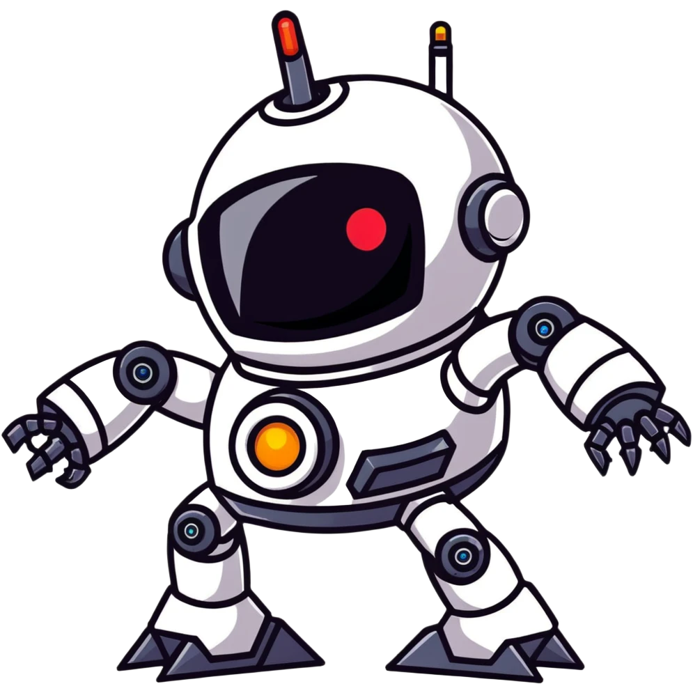 Evil robot with laser eyes and mechanical arms emoji
