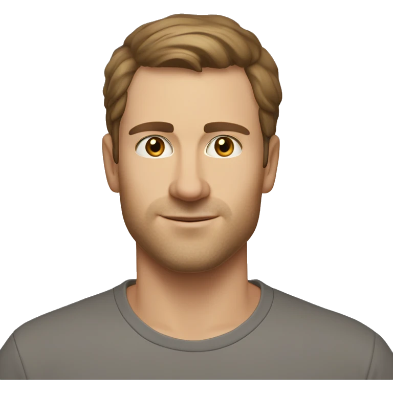 A head and shoulders shot of a 32 year old Caucasian man, with short brown hair, with none facial hair,   with brown eyes wearing a t-shirt. emoji