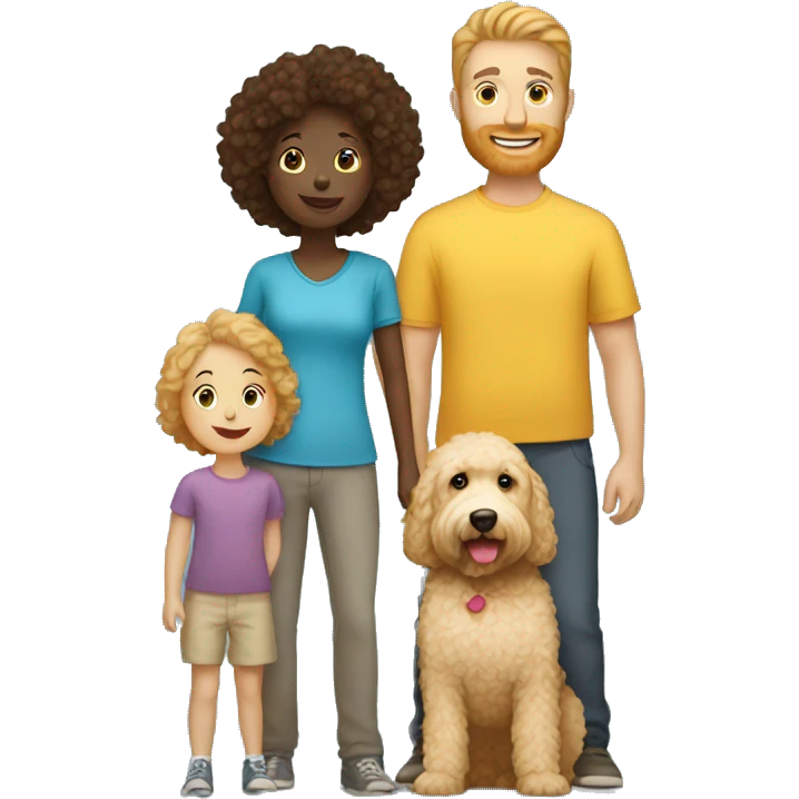 White Family with 2 kids and 1 golden doodle emoji