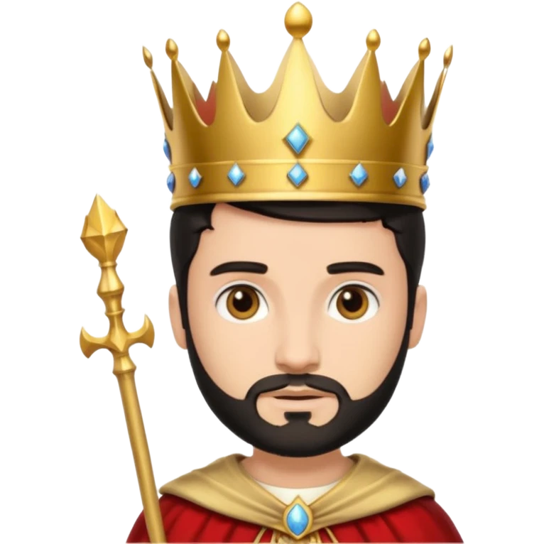 Bearded King, young king with short black beard, royal staff in hand, wearing crown
 emoji
