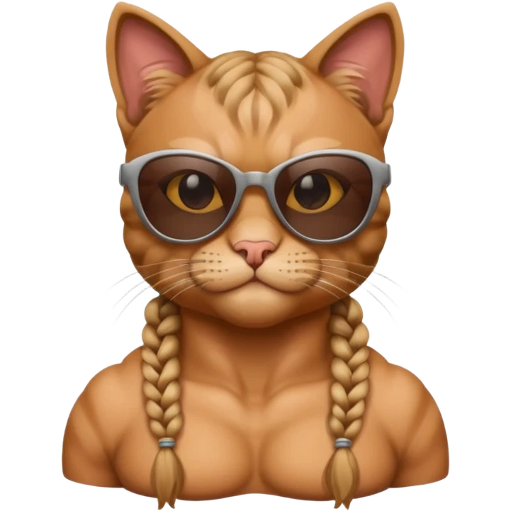 Bodybuilder cat with braids wearing sunglasses emoji