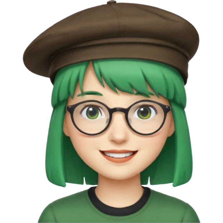 bangs and hat green hair very happy and glassess emoji