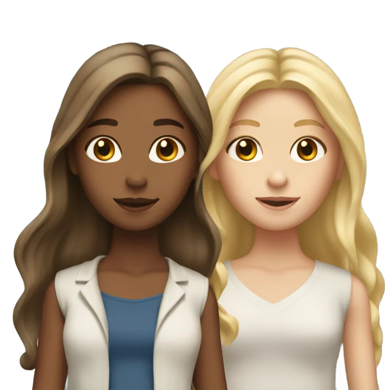 Three girls , one with long brown hair , one with long blonde hair and one with long blonde hair .  emoji