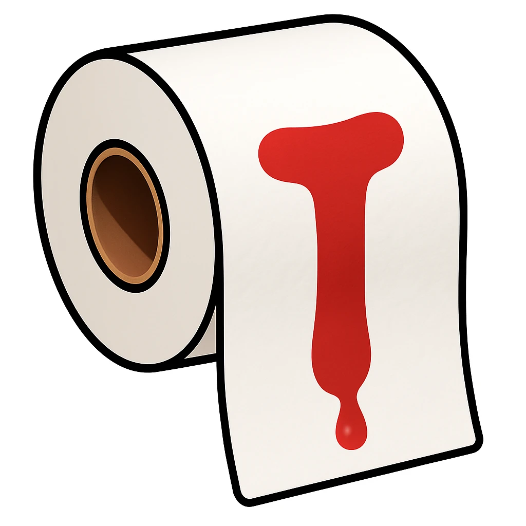 Enhance the emoji style image of toilet paper with blood dripping, making the blood more apparent while maintaining the emoji style. emoji