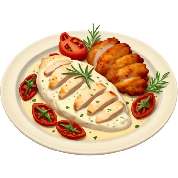 serving of Marry Me Chicken chicken breast topped with creamy sauce sun-dried tomatoes and herbs on plate emoji