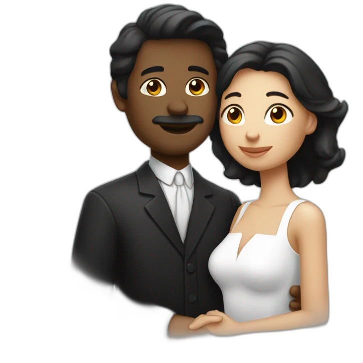 Un homme noir avec une femme blanche qui font des bisous emoji