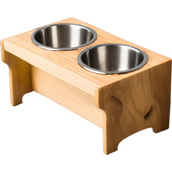 Elevated pine wood dog feeder with 2 stainless bowls emoji