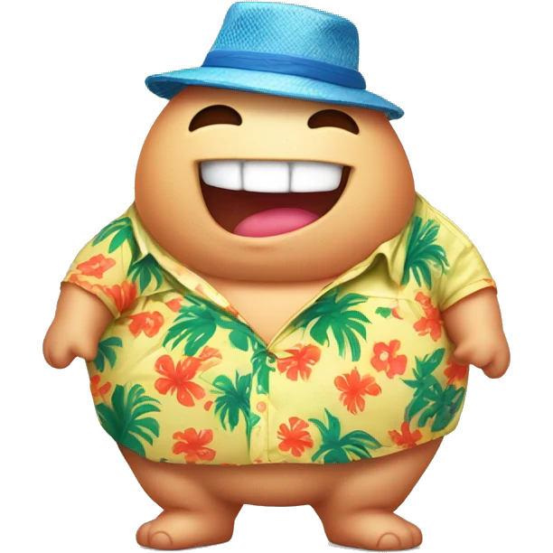 Anthropomorphic chubby slime with hawaiian shirt, belly button emoji