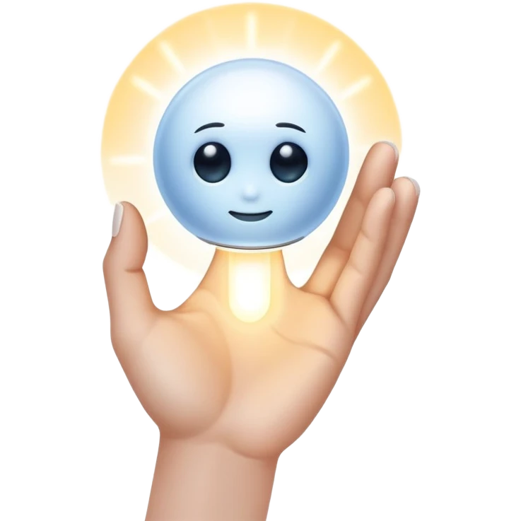 White skin hand holding a glowing AI core emoji