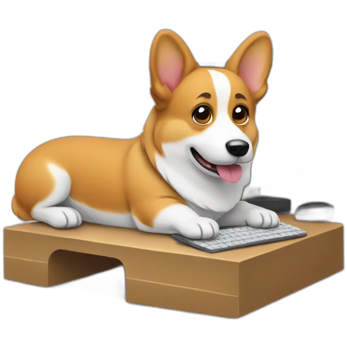 Corgi typing on a computer emoji