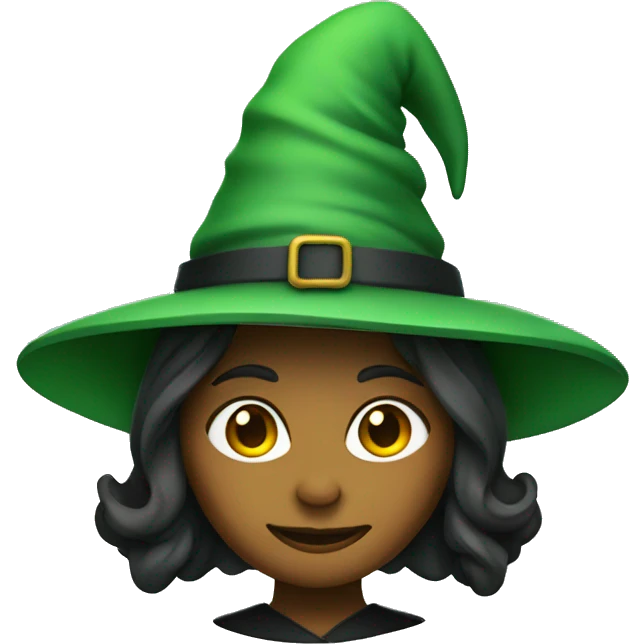 Green woman wearing witch hat emoji