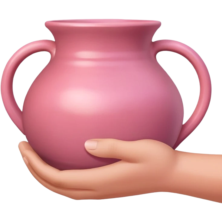 hand holding a finished pink pottery vase or bowl emoji