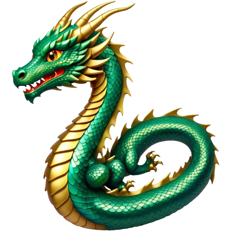 Cinematic Noble Dragon Portrait Emoji, Poised and majestic, with a sinuous, elongated body covered in intricately detailed, shimmering scales in hues of emerald and gold, and piercing, fiery eyes that reflect ancient wisdom; rendered with lifelike texture and natural highlights, high shine, intelligent and formidable, styled with an aura of mythic power, focused and attentive, soft glowing outline, capturing the essence of a legendary dragon that appears ready to soar out of the screen with timeless authority! emoji