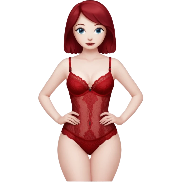 MILF very wide hips dark red hair blue eyes pale skin lingerie emoji