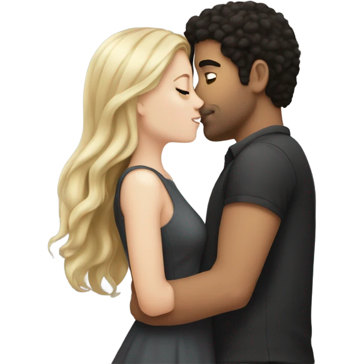 White girl dark hair kissing mixed man emoji