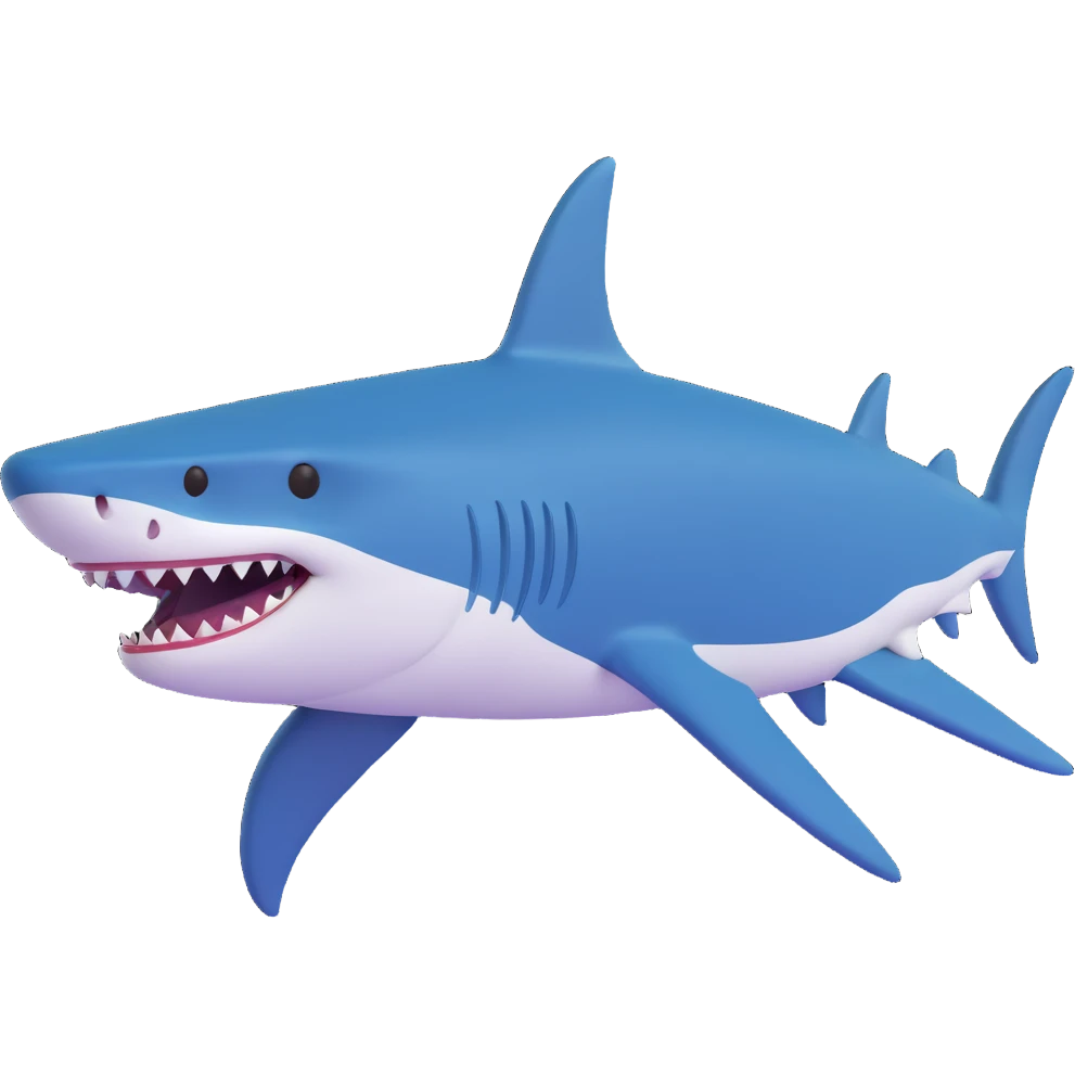 Edit the shark emoji in the smooth, cartoonish, 3D emoji style to be a dark moderate blue color. Remove legs and sneakers. The shark should be facing left with no background. emoji