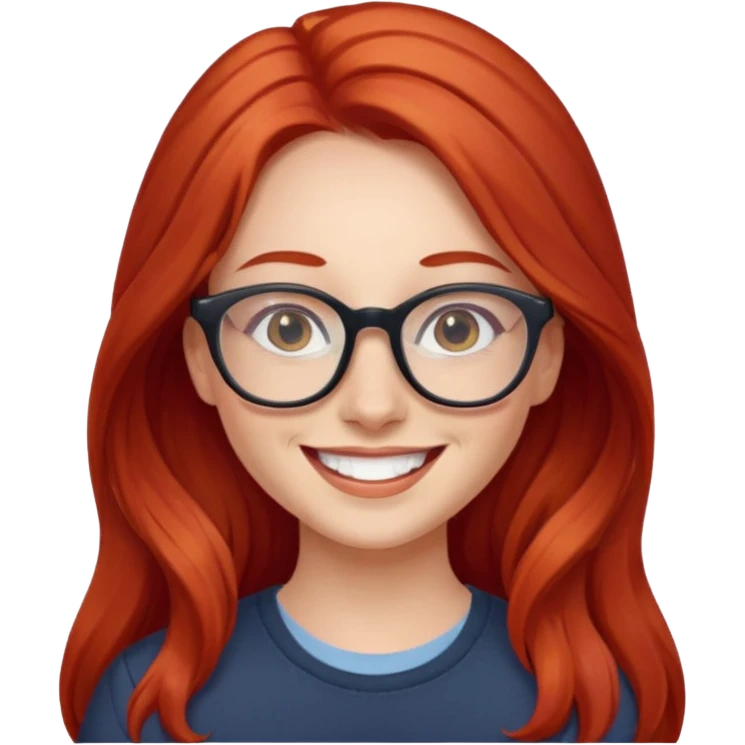 happy young woman with long red hair and glasses emoji