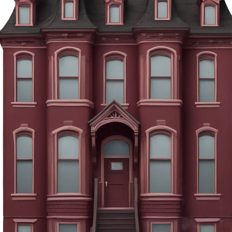 The front of a maroon victorian cedar shingling home emoji