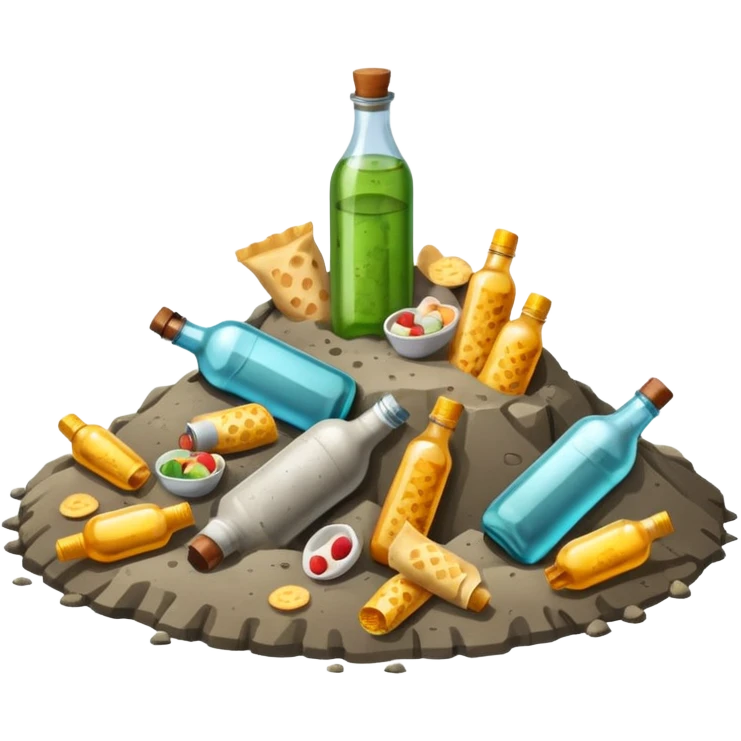 Сделай эмодзи, на котором расположена бетонная свая, вкопанная в землю, а на ней стоят бутылки и закуска emoji