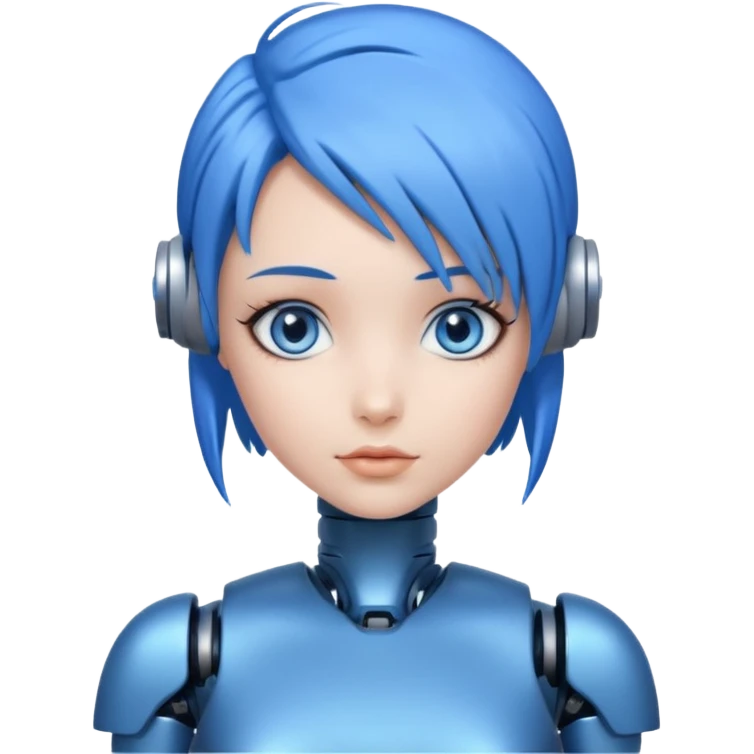 A robot girl with blue eyes and blue hair as a nude woman with blue nipples  emoji