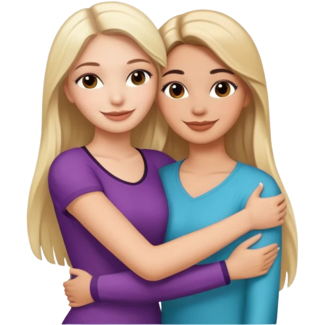 White girl with Latina makeup Memoji hugging a white girl with straight hair with Latina makeup smiling emoji