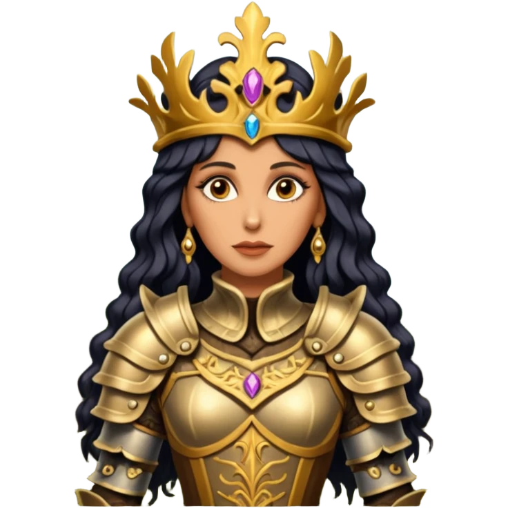realistic cinematic actress Cher in baroque styling with dirty damaged armor in a forest emoji
