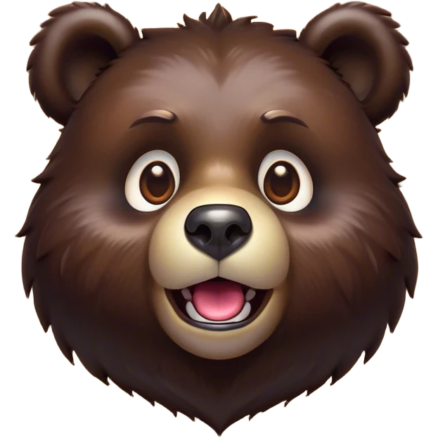 Cinematic Comical Bear Portrait Emoji, Head tilted dramatically with an exaggeratedly amused expression, featuring a striking, glossy dark brown fur with bold fur texture, wide, expressive eyes filled with playful disbelief, Simplified yet hilariously expressive features, highly detailed, glowing with a slightly sassy glow, high shine, dramatic yet playful, stylized with an air of cheeky wilderness mischief, bright and endearing, soft glowing outline, capturing the essence of a spirited and over-the-top bear, so meme-worthy it feels like it could roar its way into internet fame instantly! emoji
