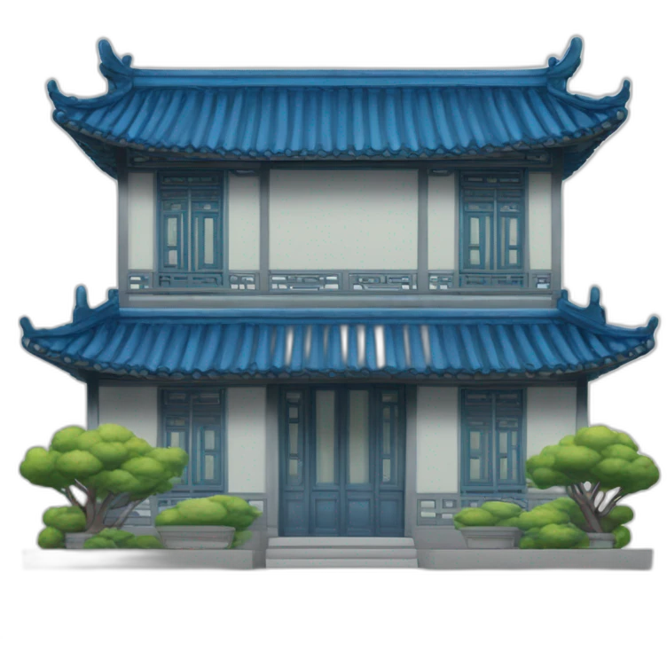 the facade of a medium-sized Chinese-style house with a blue roof emoji