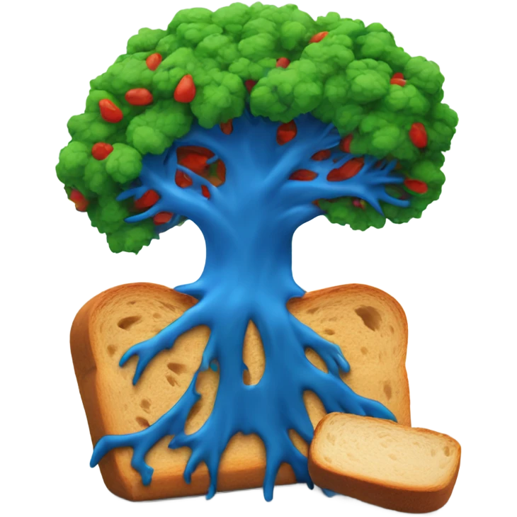 Blue Tree attacking red tree and green bread emoji