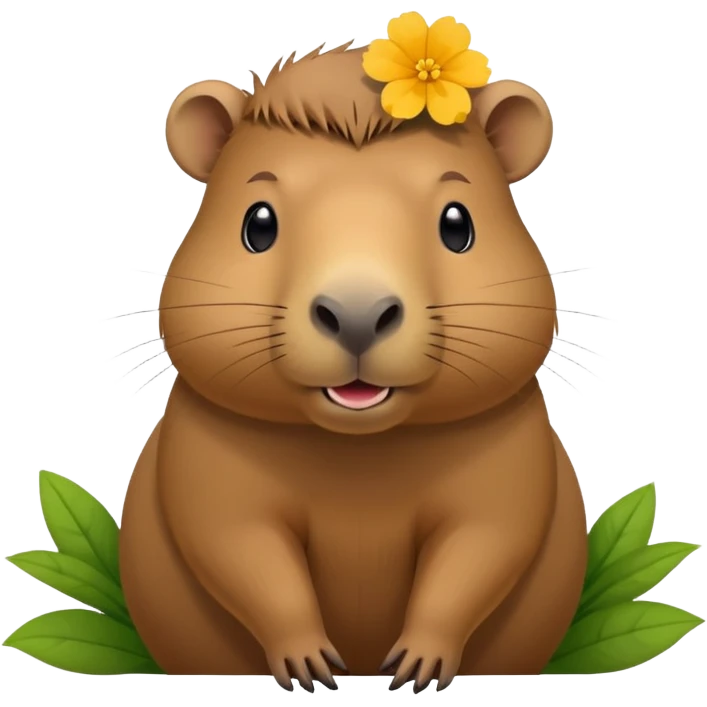 Simple Capybara face with body with flower stem in its mouth emoji