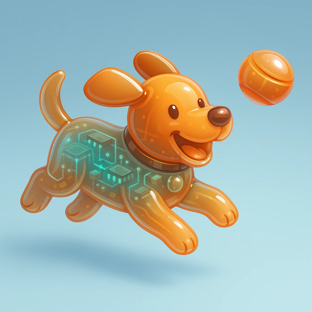 happy dog running after ball emoji