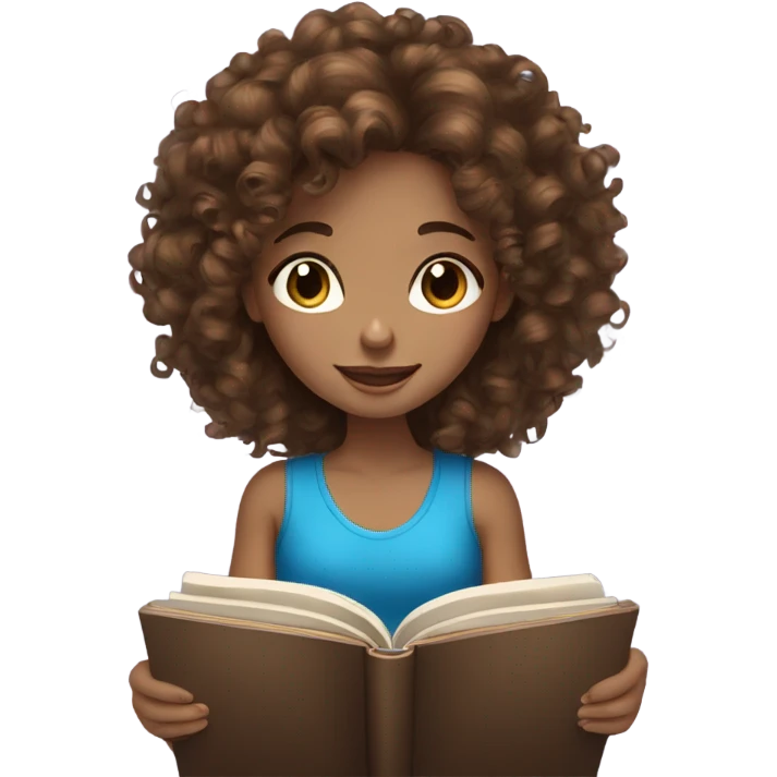  Brown curly hair with blue eyes girl Reading a book emoji