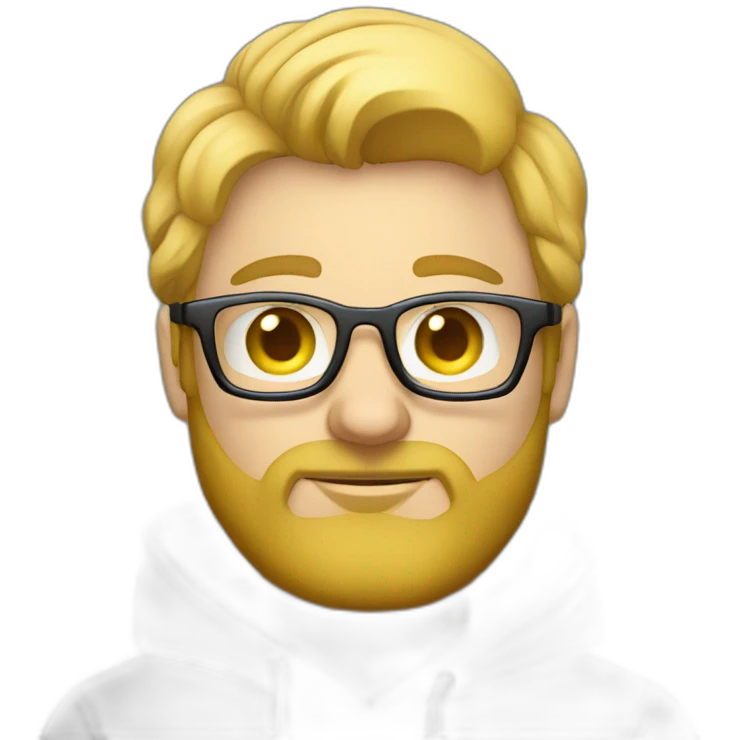 developer- beard-blond-with glasses-using-white-hoodie-at-computer-iridescent-light emoji