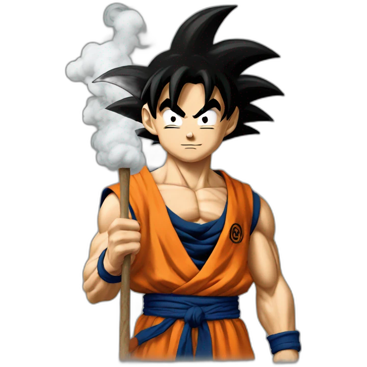 goku with a stick in mouth with smoke emoji