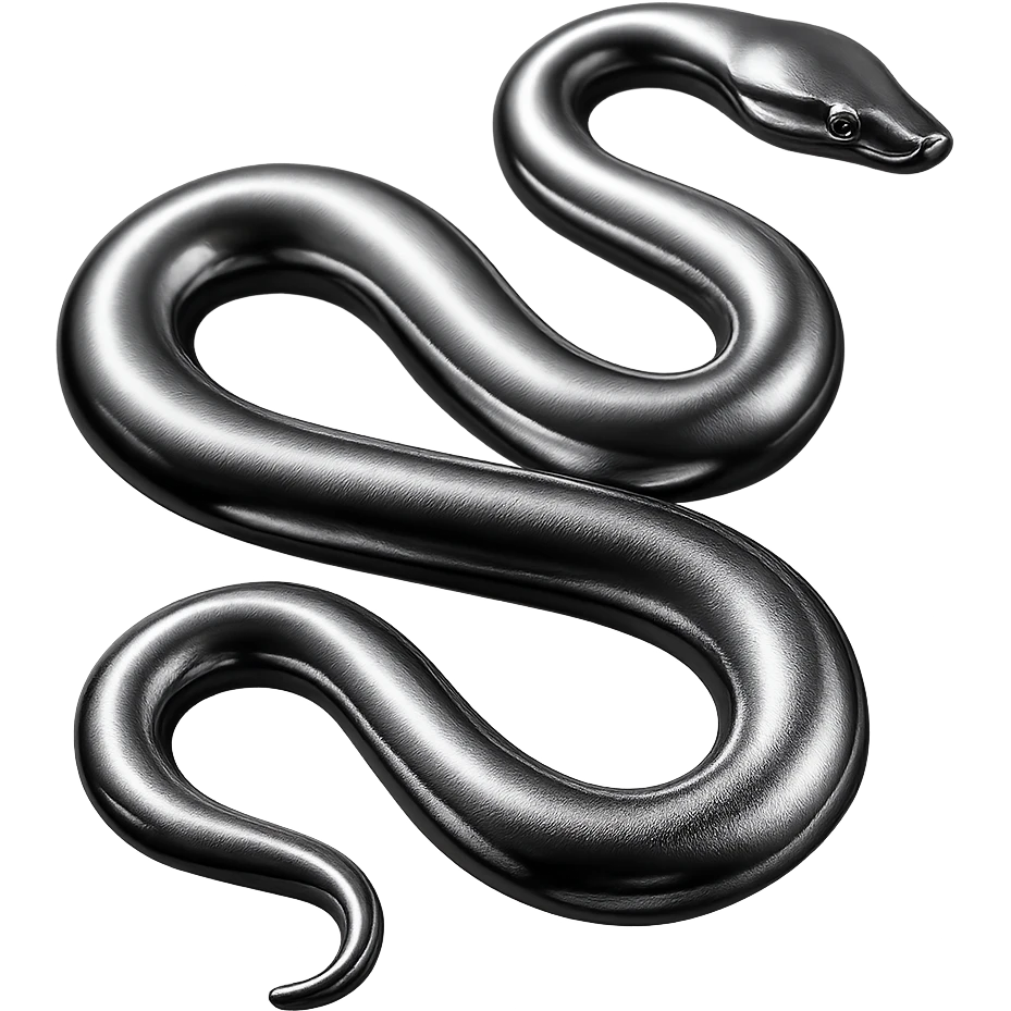 3D chrome snake, slithering, highly reflective, with a smooth surface emoji