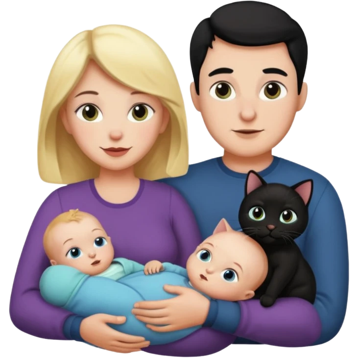 mom, dad, baby and black cat emoji