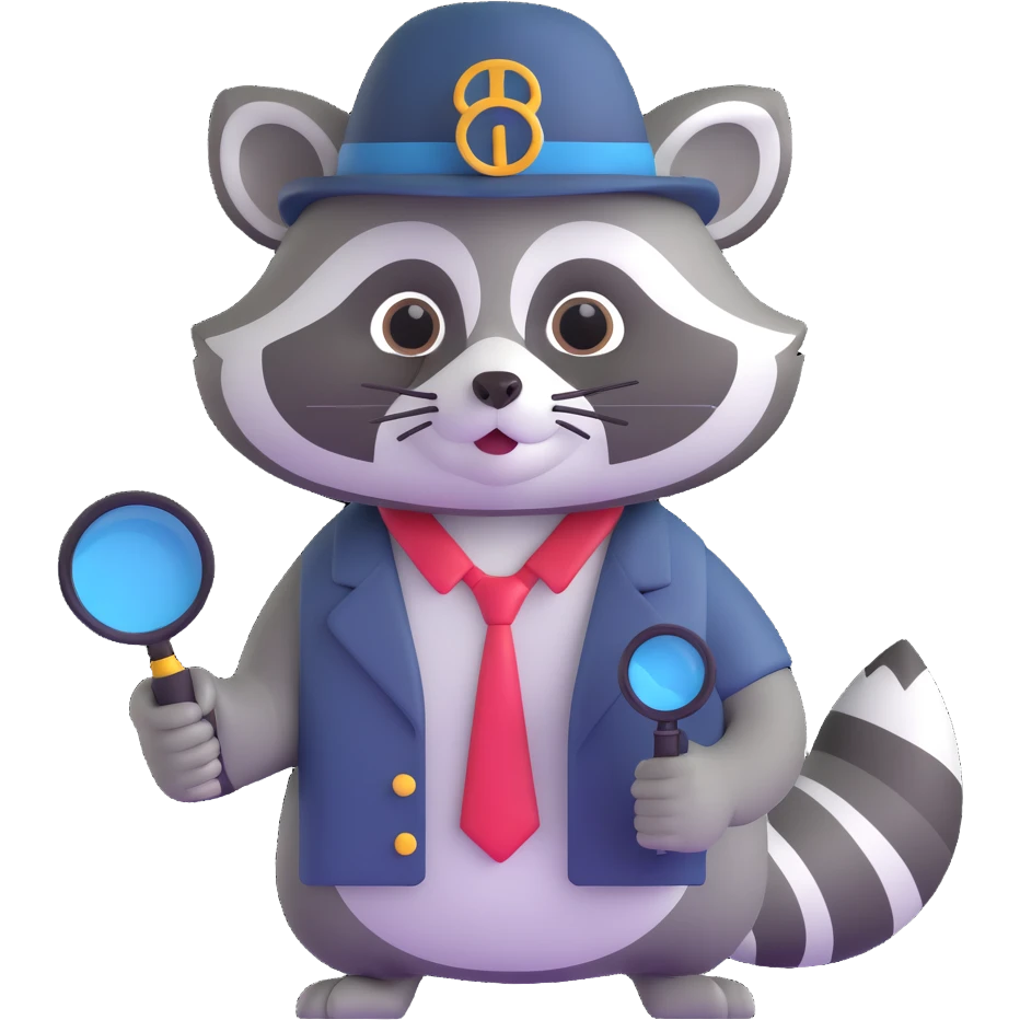 Raccoon detective with hat and magnifying glass emoji
