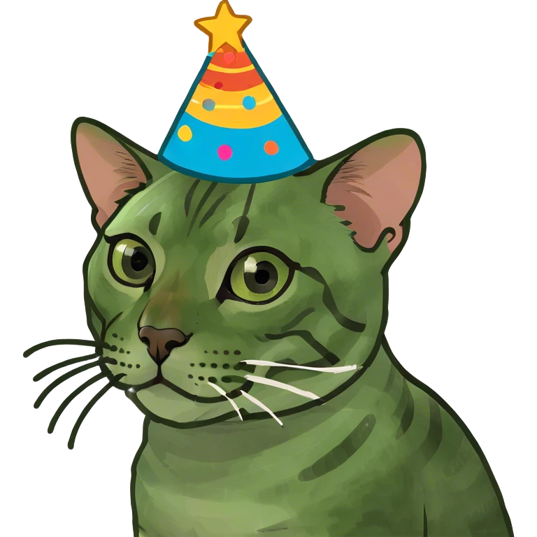 Bengal cat with birthday hat emoji