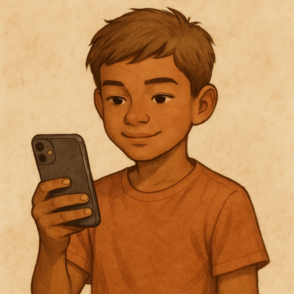 a tan boy with light brown hair holding a phone, style 2 emoji