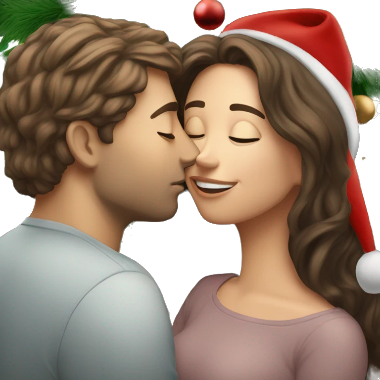 Me being a white brunette man  and my girlfriend who is a white brunette kissing underneath the largest Christmas tree  emoji