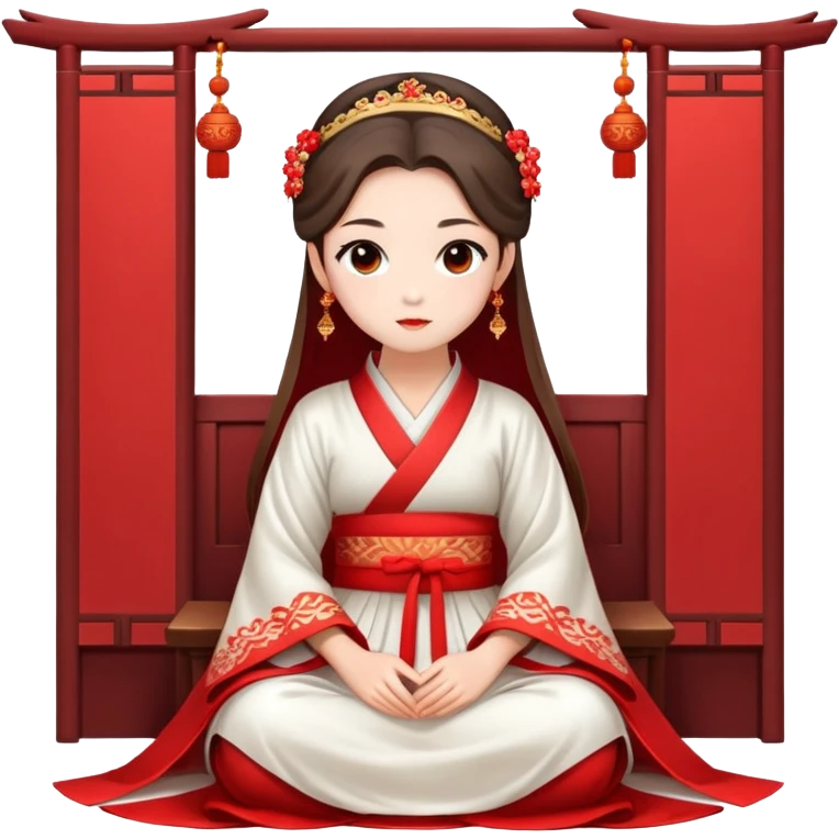 Beautiful girl wearing red Hanfu wedding dress sitting emoji